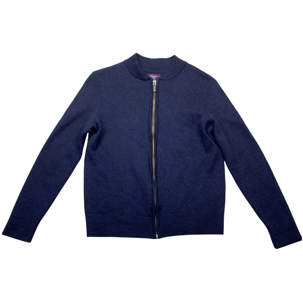 UNTUCKit Reynoso Navy Blue Extrafine Merino Wool Full Zip Sweater Sz S Preppy